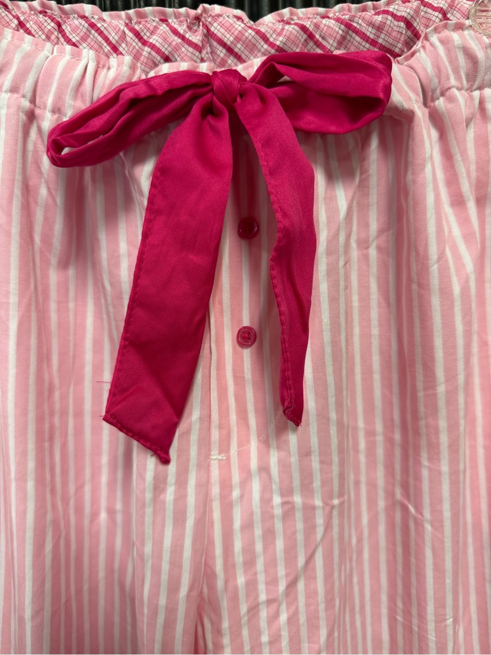 Women's 100% Organic Cotton Pink Striped Lounge Pants with Contrast Tie - Picture 2 of 3